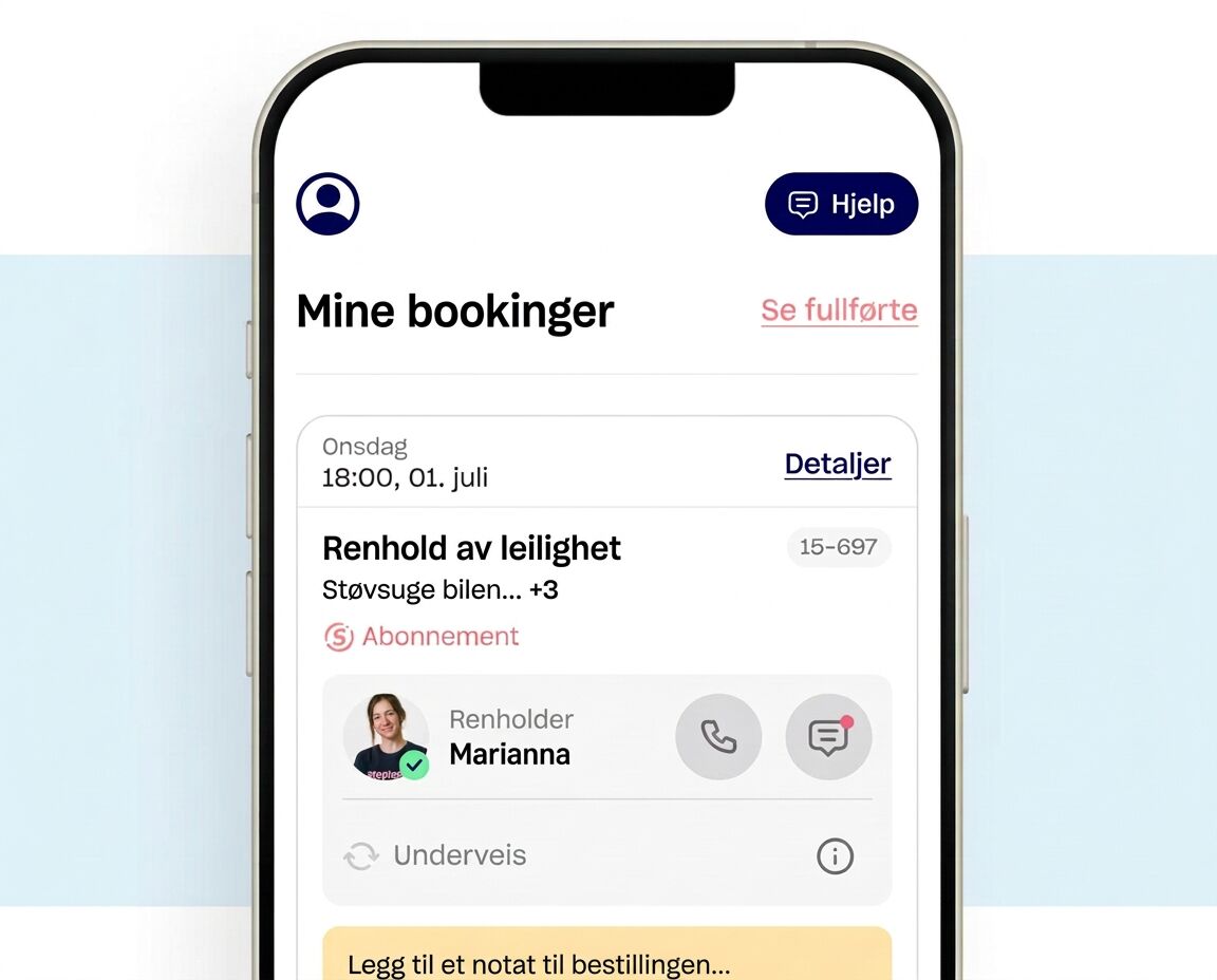 Stephome-appen med oversikt over en rengjøringsbestilling