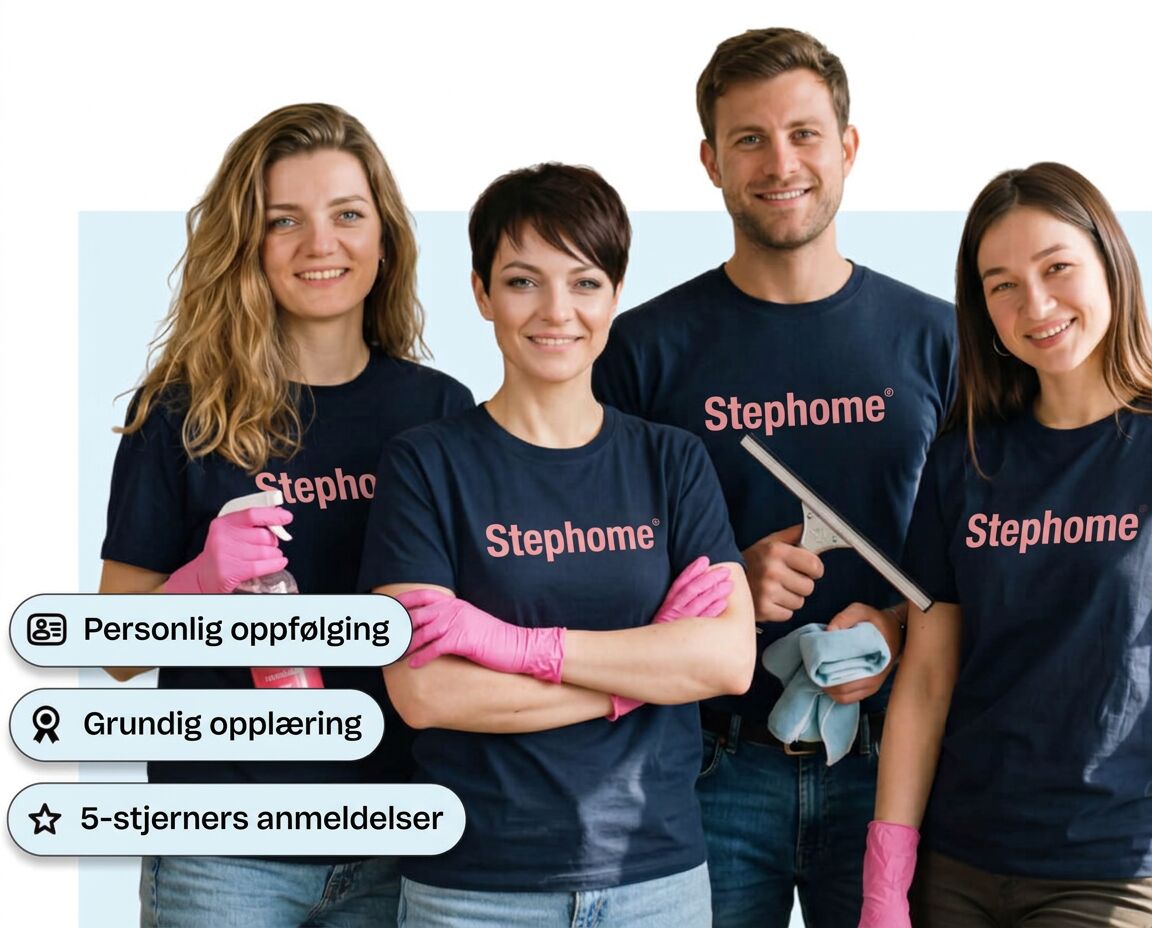 Stephomes rengjøringsteam med rengjøringsutstyr